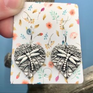 Silver Dragonfly Leaf Drop Earrings NEW